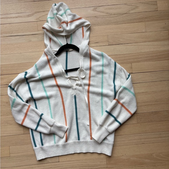 Striped Hooded Sweater - White with Multicolor Stripes - Picture 1 of 1